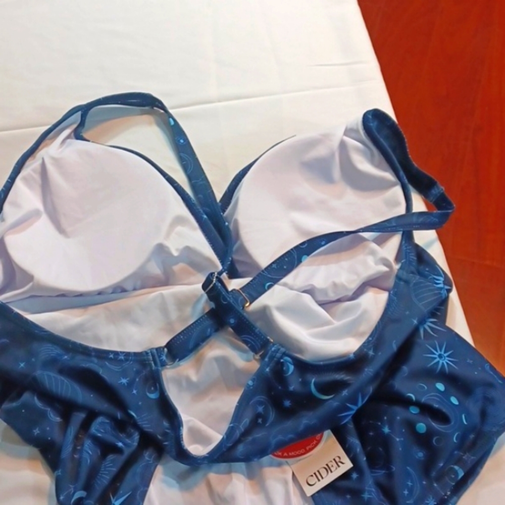 Cider NWT Moon & Stars Blue One Piece Tummy Thinner Swimsuit XL 14-16 - Picture 14 of 14
